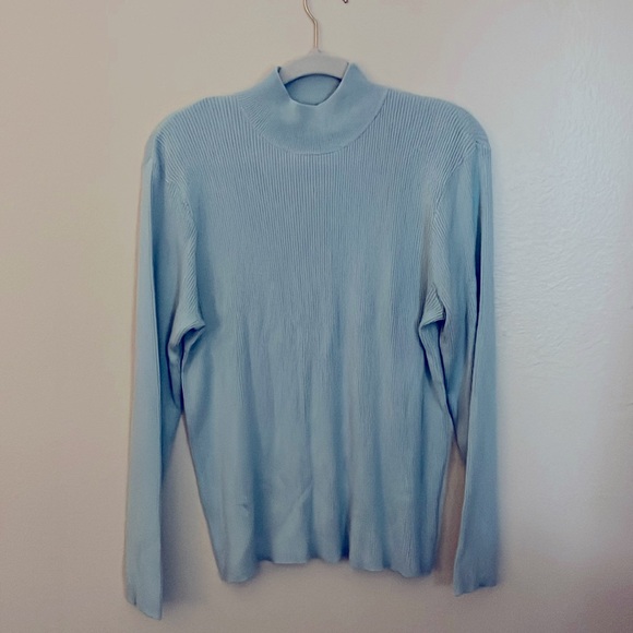 Coldwater Creek Sweaters - Vintage Coldwater Creek Cotton/Silk Ribbed Mock Turtleneck in Aqua, Size XL